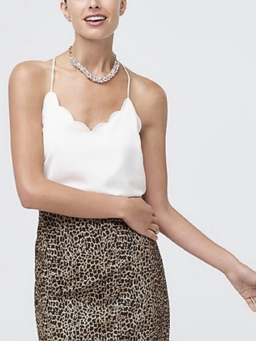 J.CREW Ivory Scalloped Cami Tank Top Blouse Lined Cream VNeck Shirt Size 4